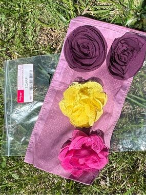 Floral Appliqué Yellow, Pink and Plum. All have clips on the back for attachment